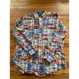 Vintage Ralph Lauren Madras Plaid Patchwork Button Down Shirt Multicolor L